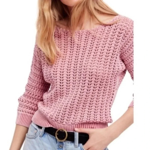 Free People Pink Boomerang Crochet Sweater XS - Picture 1 of 4